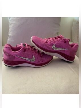 Nike Women’s Hot Pink Athletic Running Shoes with Rhinestone Swoosh